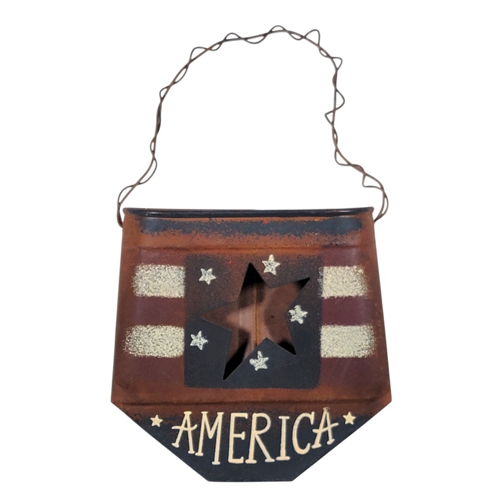 Rustic Americana Metal Wall Pocket Patriotic Primitive Decor 4th of July USA
